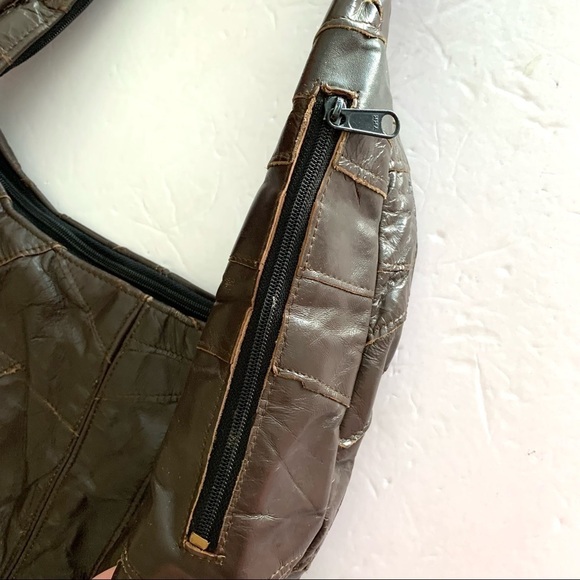 Vintage Purse Brown Leather Patchwork Design Shoulder Bag Western Grandma Rodeo - Picture 10 of 11